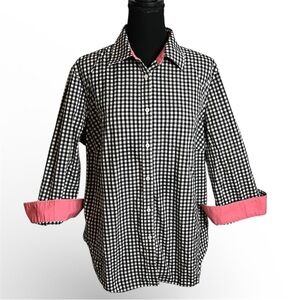 Lauren Ralph Lauren Womens Button Down Shirt Sz 1X Gingham Pink Cuffs  Old Money